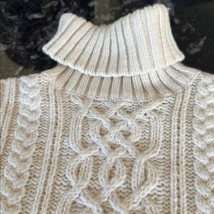 Paul James 100% Wool Cable Knit Women’s Sweater Cream Turtleneck L
